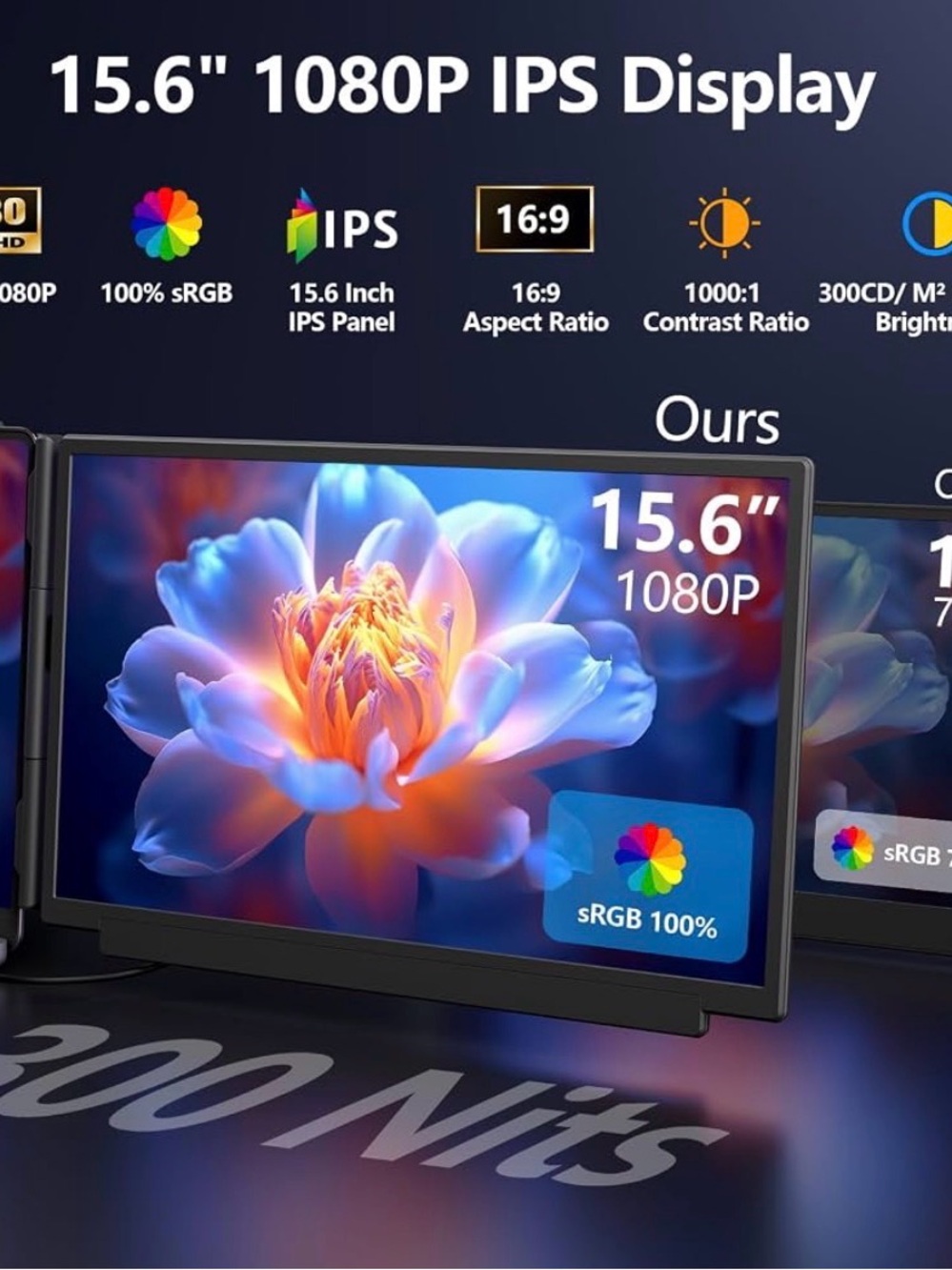 15.6" 1080P IPS Portable Monitor - Black